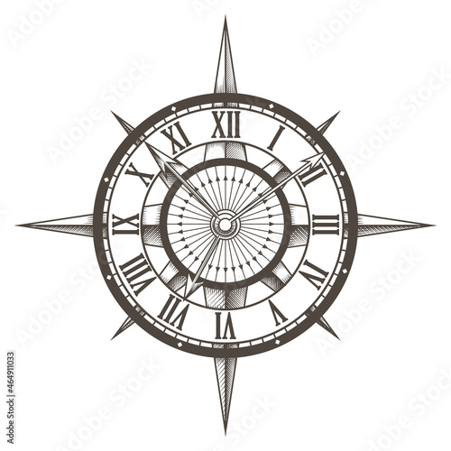 Round Compass Clock Illustration