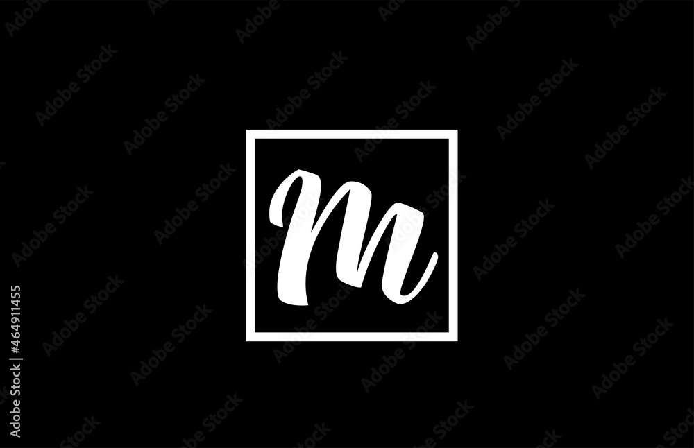 black and white M alphabet letter logo icon. Simple square design for business and company black and white M alphabet letter logo icon. Simple square design for business and company
