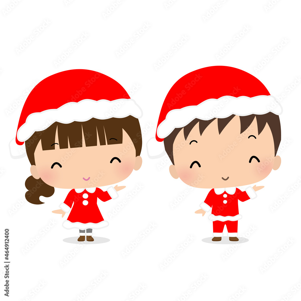 【クリスマス】サンタの服を着た男の子と女の子のイラスト 【クリスマス】サンタの服を着た男の子と女の子のイラスト