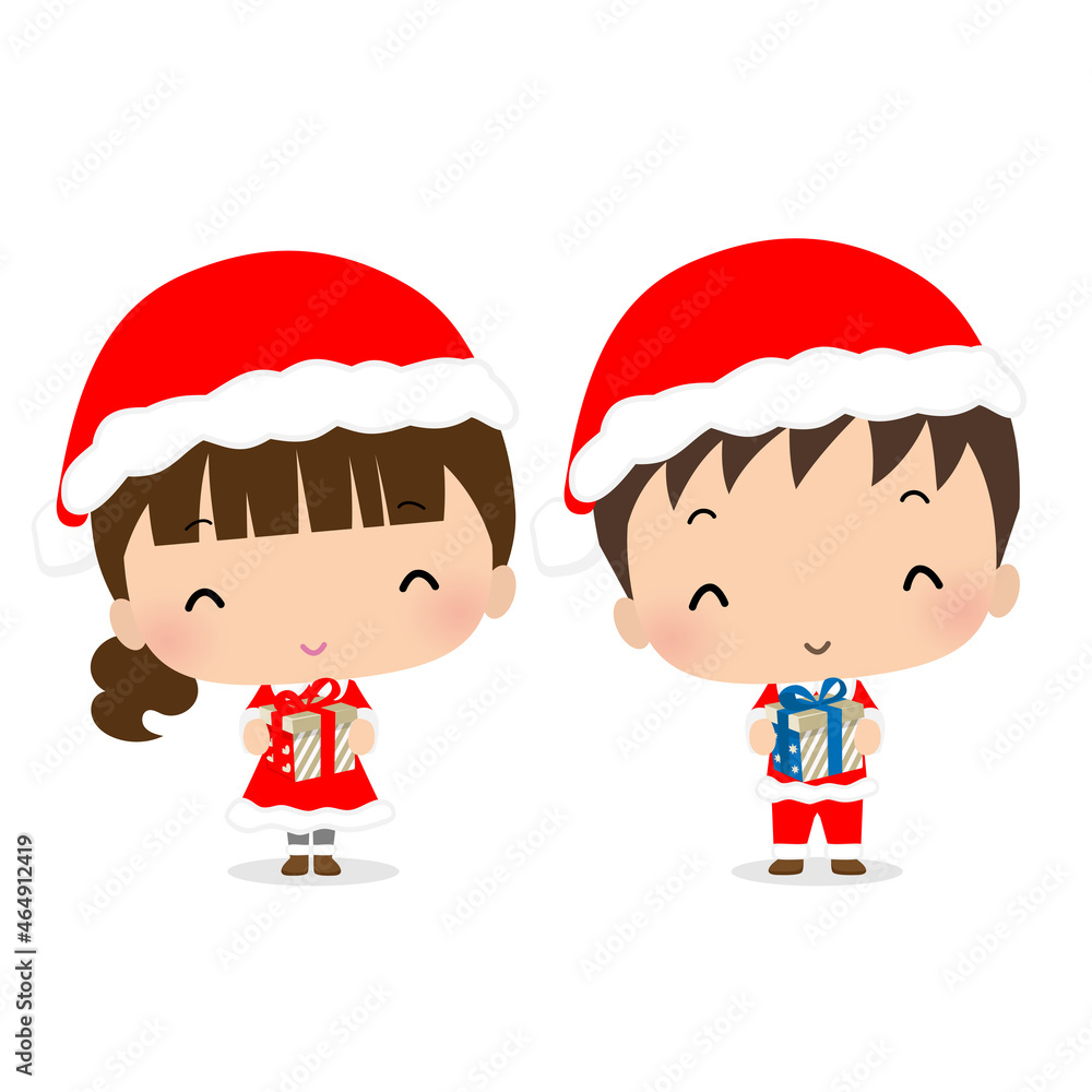 クリスマスプレゼント|男の子と女の子のイラスト クリスマスプレゼント|男の子と女の子のイラスト