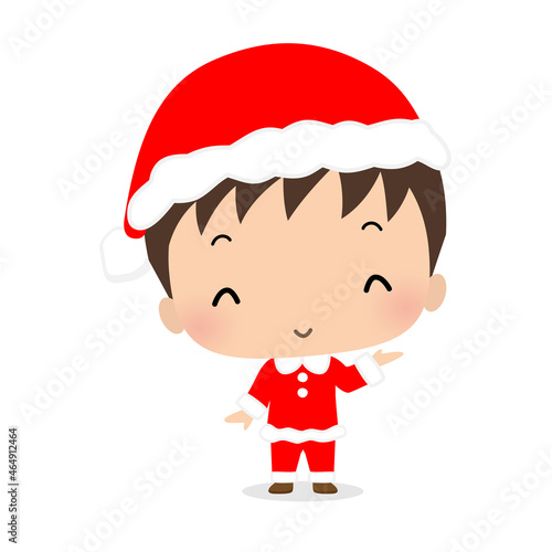 【クリスマス】サンタの服を着た男の子のイラスト