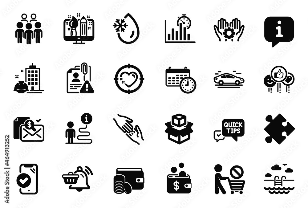 Vector Set of Business icons related to Strategy, Freezing water and Stop shopping icons. Search employee, Group people and Report timer signs. Creative design, Quick tips and Packing boxes. Vector Vector Set of Business icons related to Strategy, Freezing water and Stop shopping icons. Search employee, Group people and Report timer signs. Creative design, Quick tips and Packing boxes. Vector
