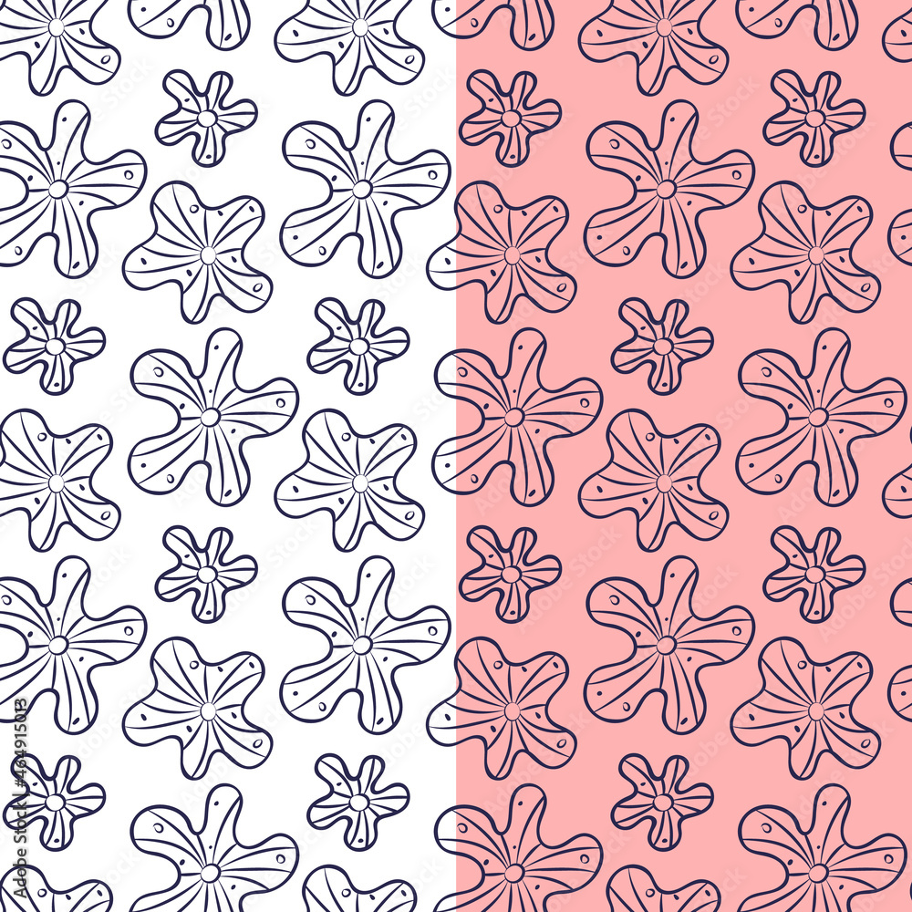 Floral seamless pattern. Hand-drawn doodle ink brush stroke, outline organic shapes flowers. Transparent background. Vector illustration Floral seamless pattern. Hand-drawn doodle ink brush stroke, outline organic shapes flowers. Transparent background. Vector illustration