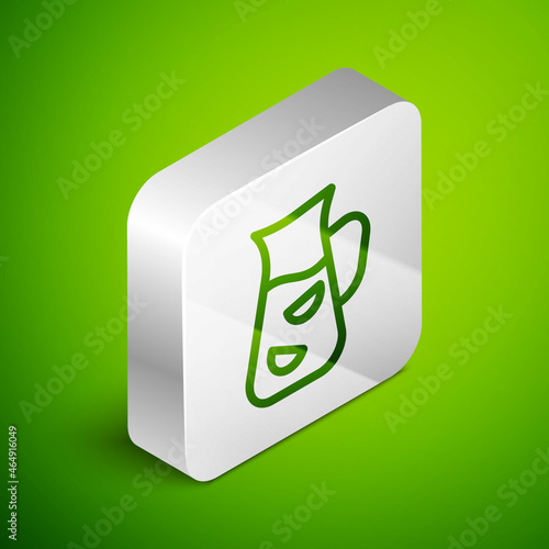 Isometric line Sangria icon isolated on green background. Traditional spanish drink. Silver square button. Vector
