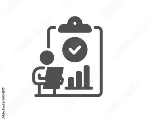 Inspect icon. Quality research sign. Verification report list symbol. Classic flat style. Quality design element. Simple inspect icon. Vector