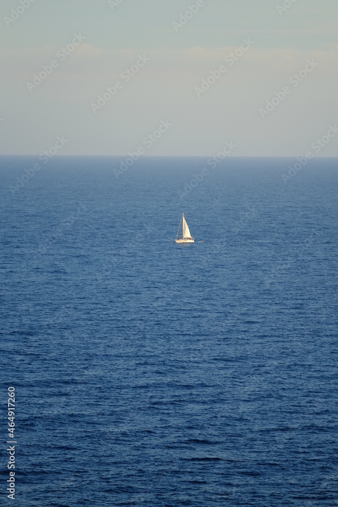 A white sailing boat in front of Monaco. the 23rd October 2021.