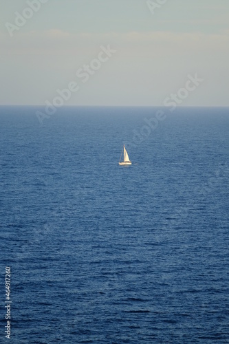 A white sailing boat in front of Monaco. the 23rd October 2021. © Yann Vernerie