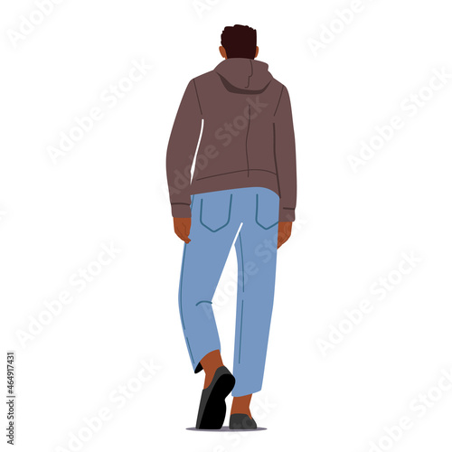 Young Man Back, Teenager, Student Wear Fashioned Clothes. Male Character in Jeans, Hoodie and Sneakers, Abstract Person