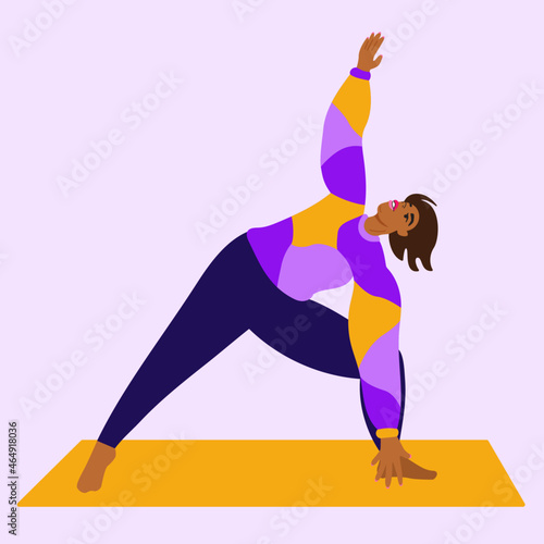 Illustration of woman wearing bright sportswear doing yoga pose
