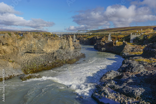 Northeastern Region, Iceland: A footbridge over the Skjalfandafljot River, near Godafoss, the Waterfall of the Gods.