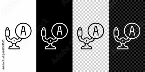 Set line Aircraft steering helm icon isolated on black and white, transparent background. Aircraft control wheel. Vector