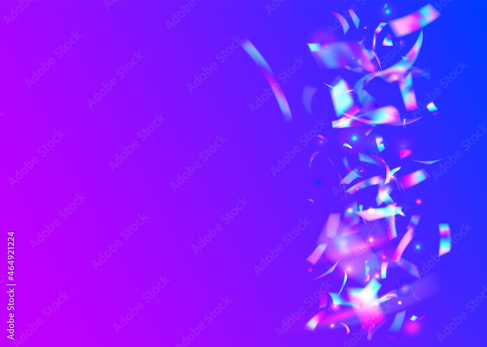 Transparent Tinsel. Purple Shiny Confetti. Surreal Foil. Carniva