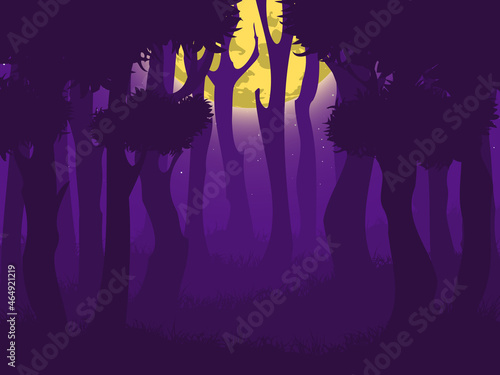 Scary night forest. Full moon. Vector background