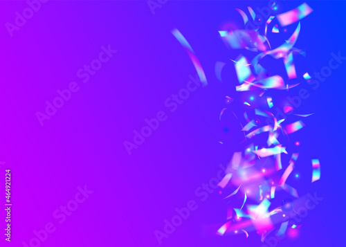 Transparent Tinsel. Purple Shiny Confetti. Surreal Foil. Carniva