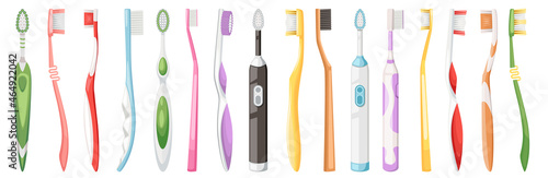 Set of Tooth Brushes, Electric and Common Toothbrushes Dental Care Icons. Clean Mouth Home Equipment, Oral Hygiene Tools
