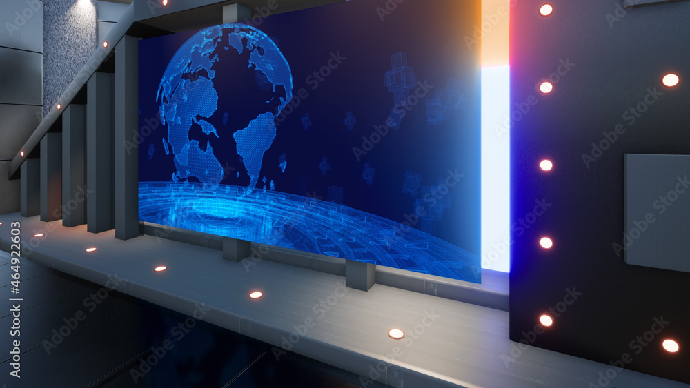 Obraz premium Backdrop For TV Shows .TV On Wall.3D Virtual News Studio Background, 3d rendering 