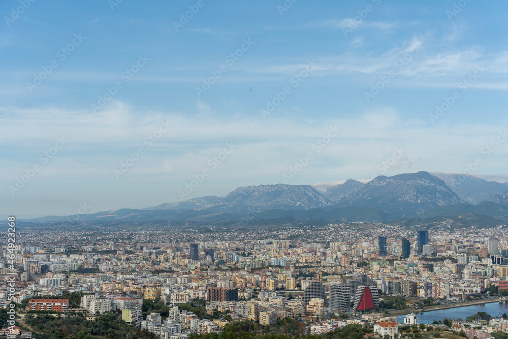 Tirana panoramic city view from hills