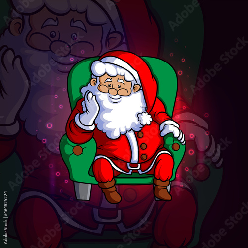 The santa clause is sitting on the sofa esport logo design