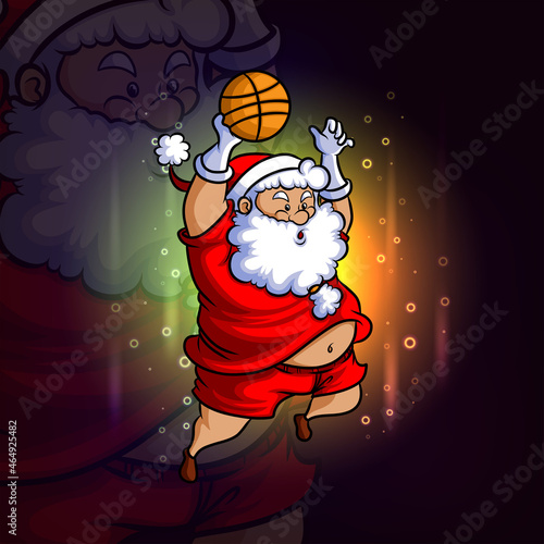 The santa is playing the basketball esport mascot design