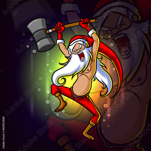 The crazy santa killer with the big hammer esport logo design