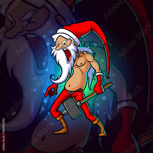 The crazy santa shouted esport mascot design