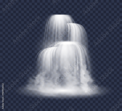 Cascade waterfall isolated. Nature fluid splash and drop. Falling river or mountain fall