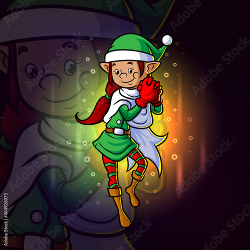 The cute girl elf with the santa hat esport mascot design