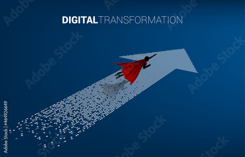 Silhouette of flying on the arrow pixel. concept of digital transformation of business.