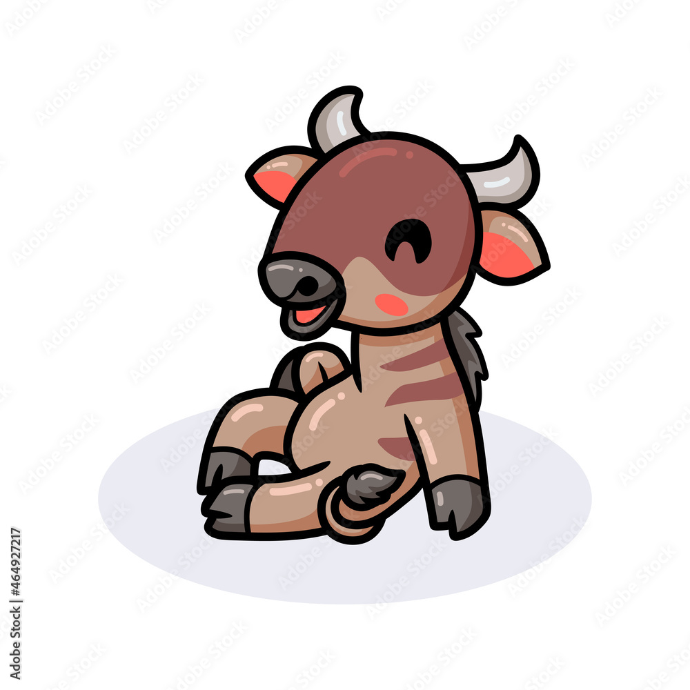 Cute little wildebeest cartoon sitting Cute little wildebeest cartoon sitting