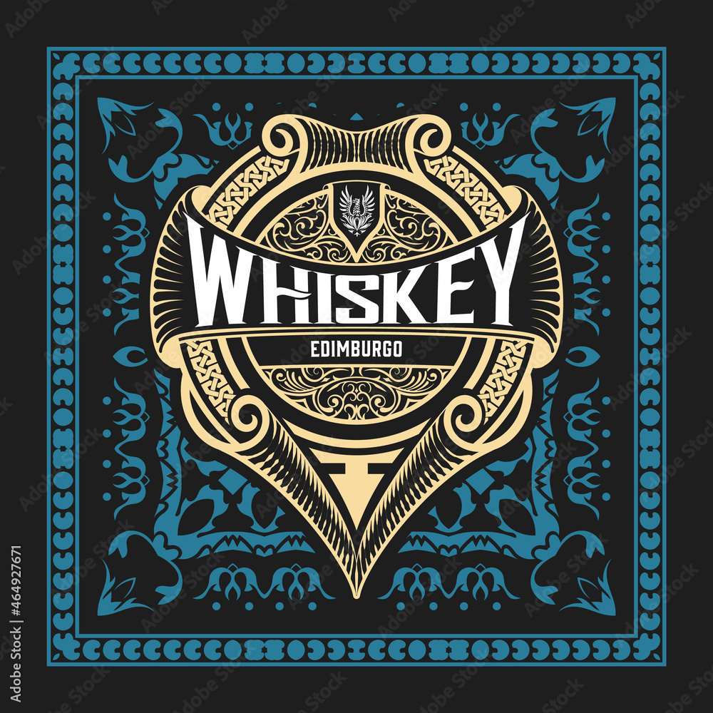 Whiskey label with old frames Whiskey label with old frames