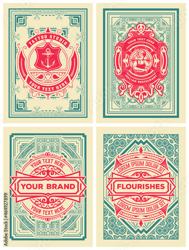 Set of 4 vintage labels for packing