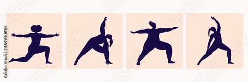 Illustration set of women silhouettes doing yoga pose