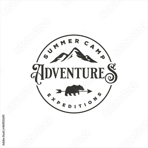 mountain and bear logo vintage vector illustration template icon design. arrow adventure sign for travel company