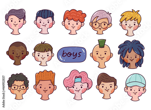Set of boys cartoon avatar vector design element