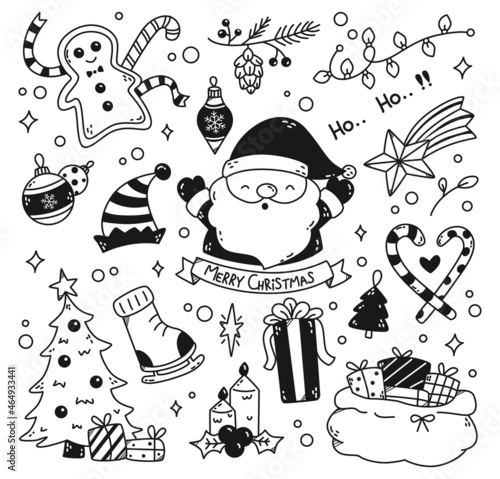 Set of Christmas doodle isolated on white