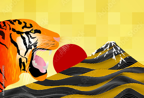 寅　年賀状　富士山　背景