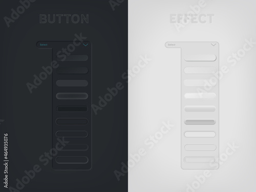 Set of editable emboss & deboss 3d button effects for web, mobile app/games, ui elements. Doff neumorphism style vector templates. Created using AI CS6.