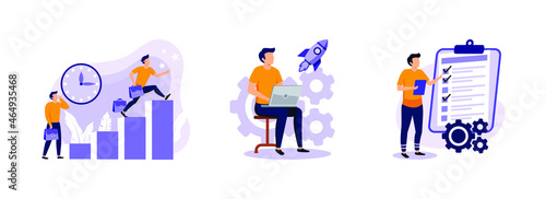 Self Management, Productivity, Time Mnagement. Employee performance and self-organization abstract concept vector illustration set