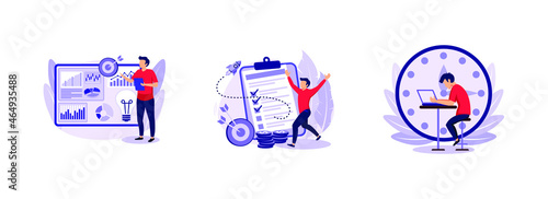 Project initation, Project closure, deadline. Project lifecycle abstract concept vector exclusive illustration set.