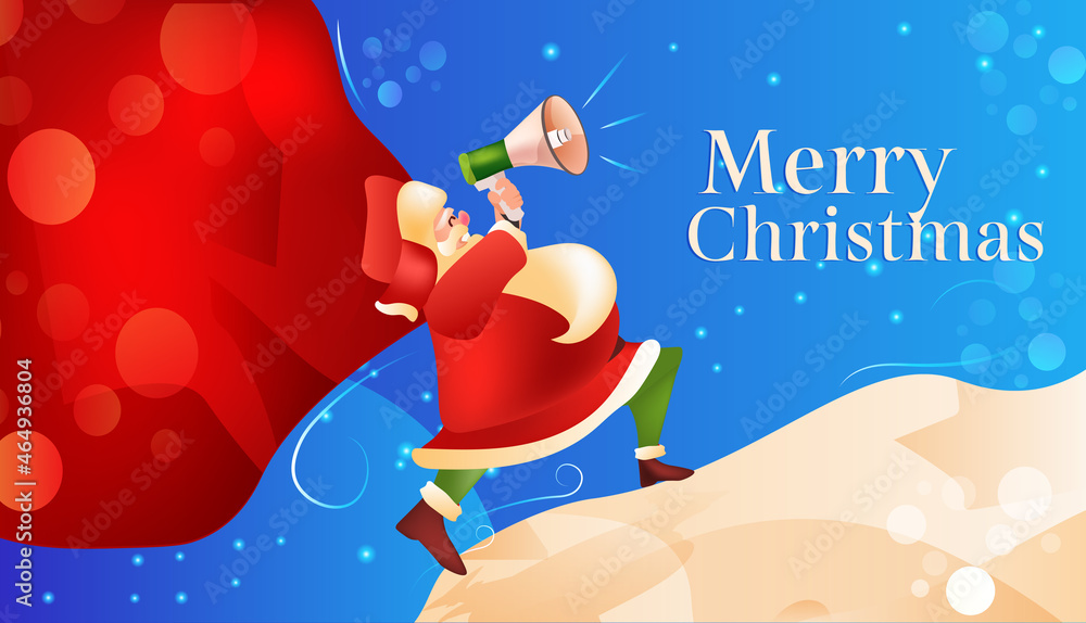 Naklejka premium santa claus shouting in megaphone making announcement with loudspeaker new year and christmas holidays celebration