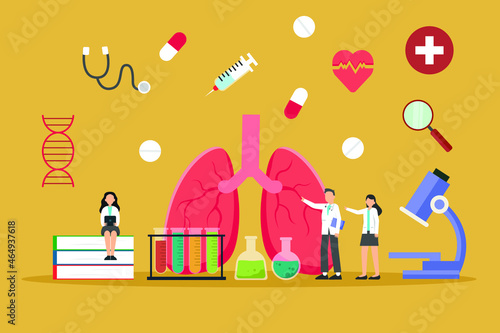Medical care vector concept. Group of doctors doing research lungs disease while doing treatment