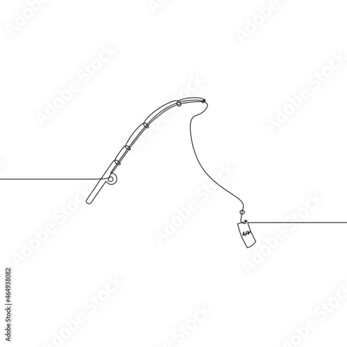 Continuous line drawing of hook money, dollar money fishing, business, finance dollar bills, object one line, single line art, vector illustration