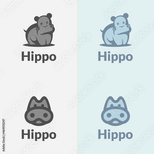 hippo logo design minimalis concept. suitable for company logo, print, digital, icon, apps, and other marketing material purpose. hippo logo set