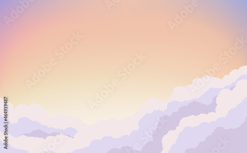夕焼け空の下方に雲海が広がる場面を画いたイラスト