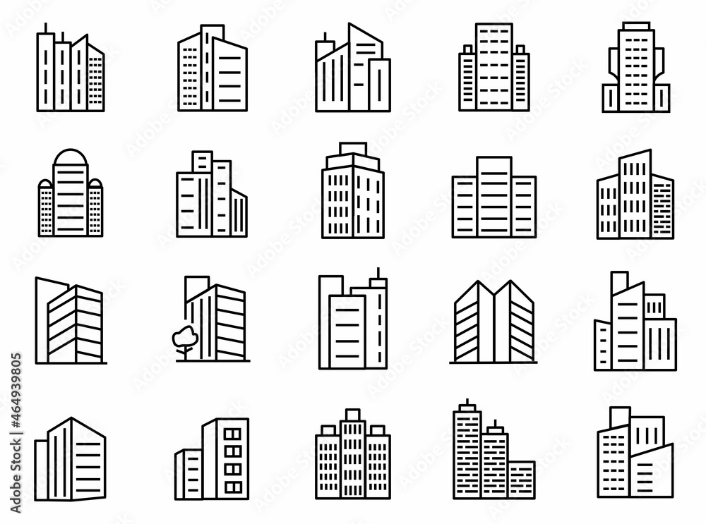 Building line icons set. collection of building symbol illustration design. contain such as town,  apartment, Hotel, Hospital, skyscraper, construction and more. editable. vector