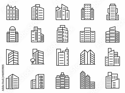 Building line icons set. collection of building symbol illustration design. contain such as town,  apartment, Hotel, Hospital, skyscraper, construction and more. editable. vector photo