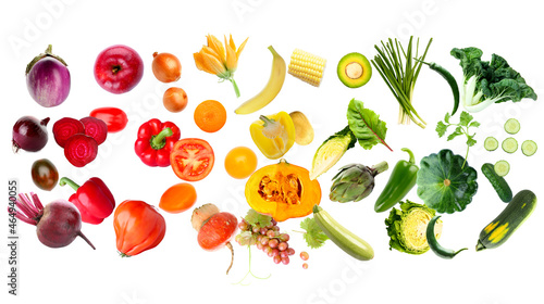 Fototapeta Naklejka Na Ścianę i Meble -  Flying fresh vegetables and fruits on white background