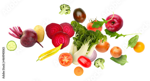 Fototapeta Naklejka Na Ścianę i Meble -  Flying fresh vegetables on white background