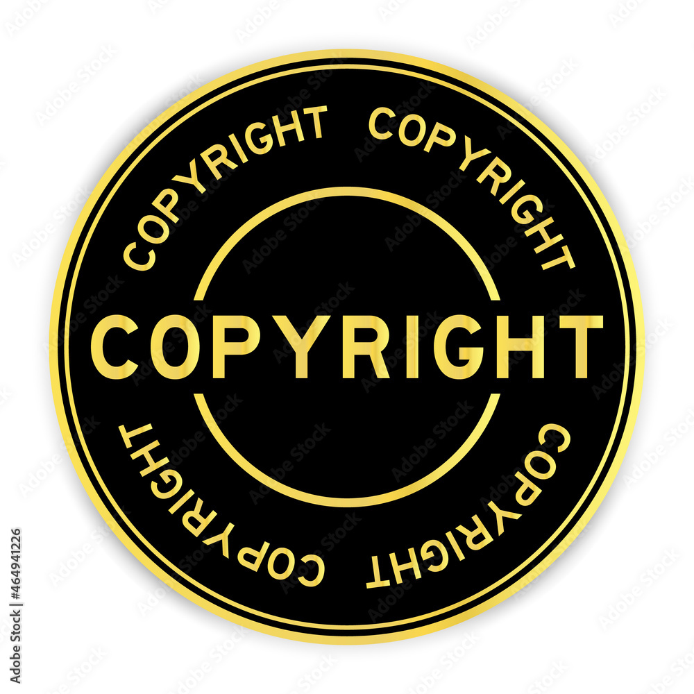 Black and gold color round label sticker with word copyright on white background