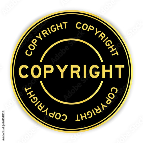 Black and gold color round label sticker with word copyright on white background